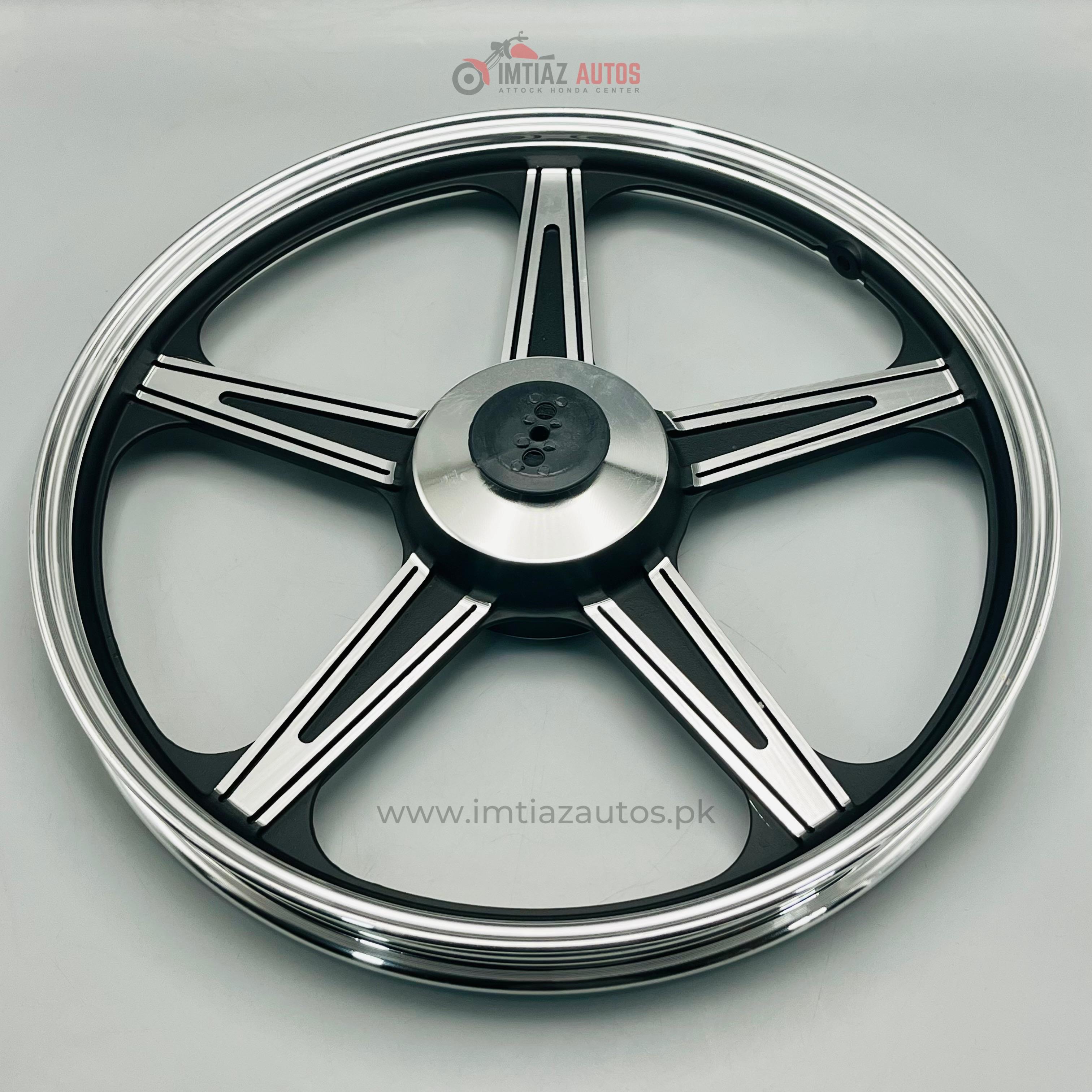 Star Rim Design CD70 STAR SHAPE Alloy Rim Set – Silver with Black Lines – Imtiaz Autos